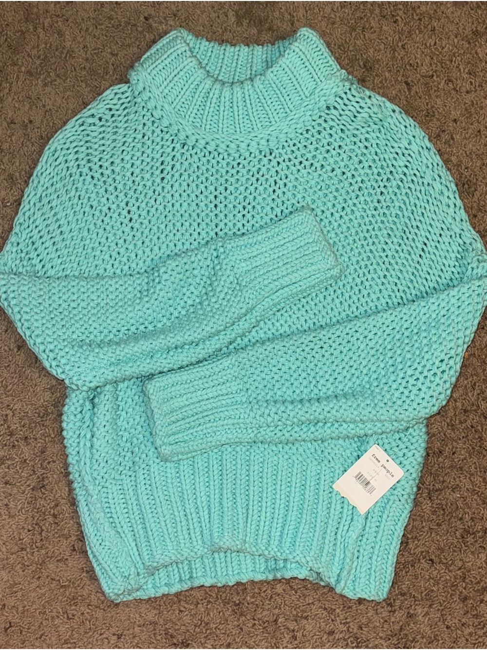 Free People Chunky Knit Turtleneck Sweater - Mint Green